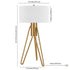 25" Brass Metal Two Light Tripod Table Lamp With White Drum Shade