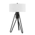 25" Black Metal Two Light Tripod Table Lamp With White Drum Shade