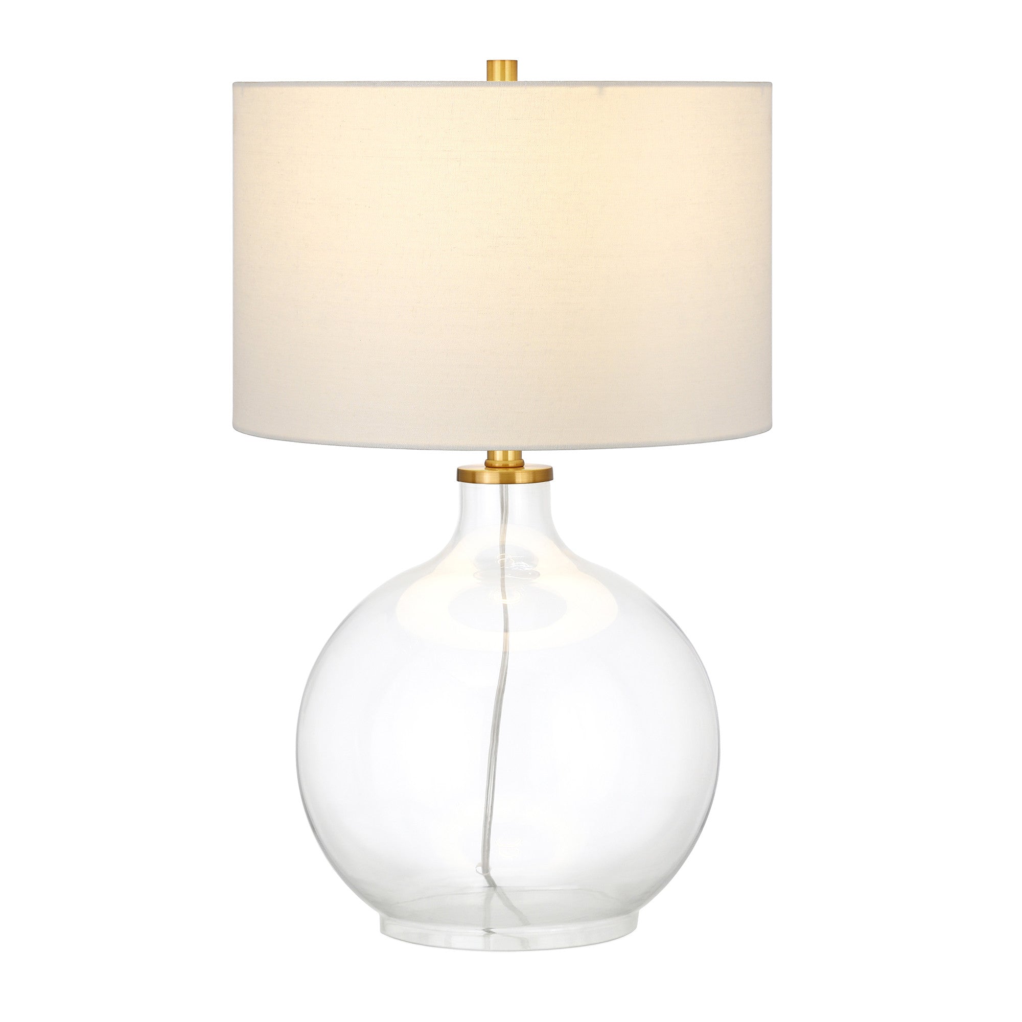 24" Clear Glass Table Lamp With White Drum Shade