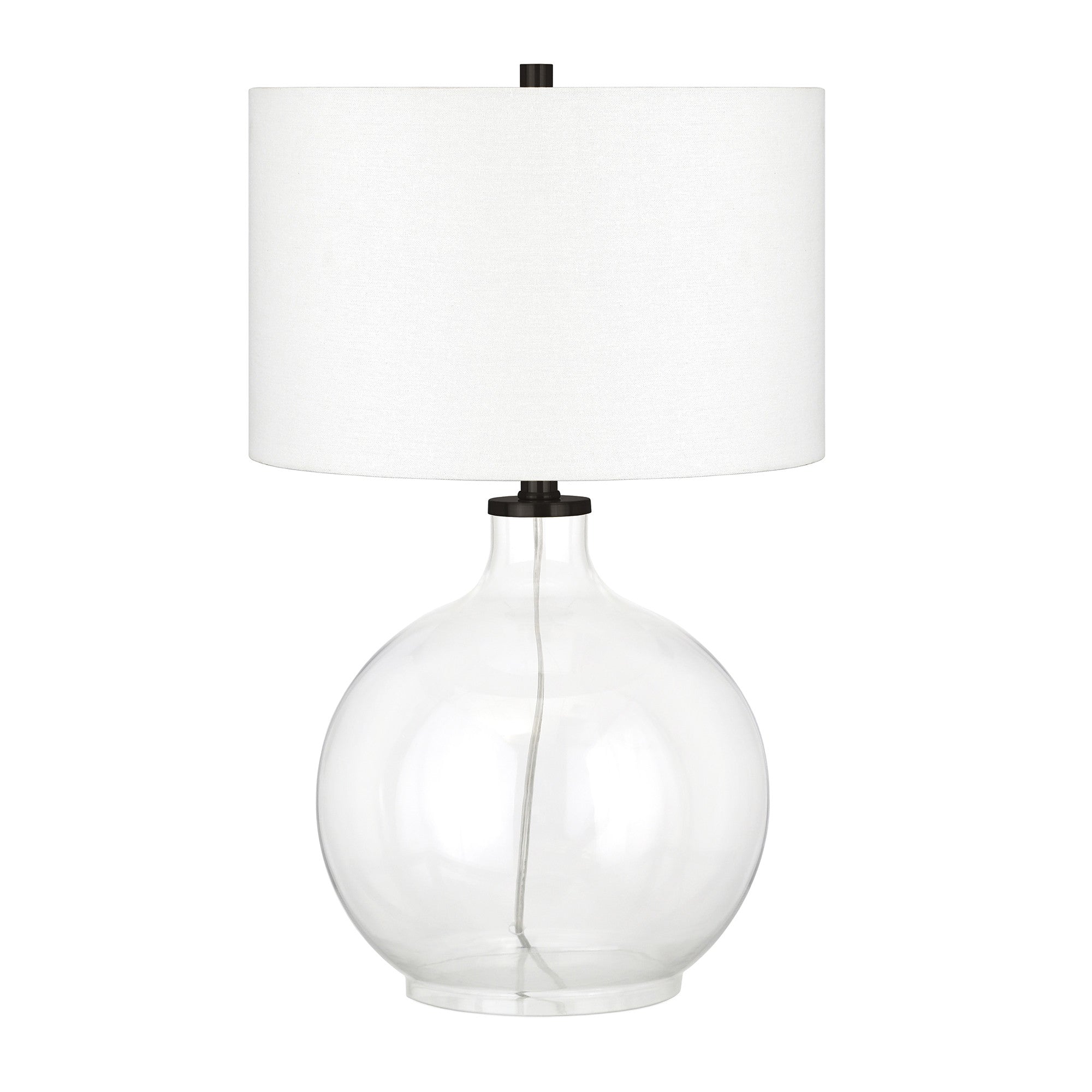 24" Clear Glass Table Lamp With White Drum Shade