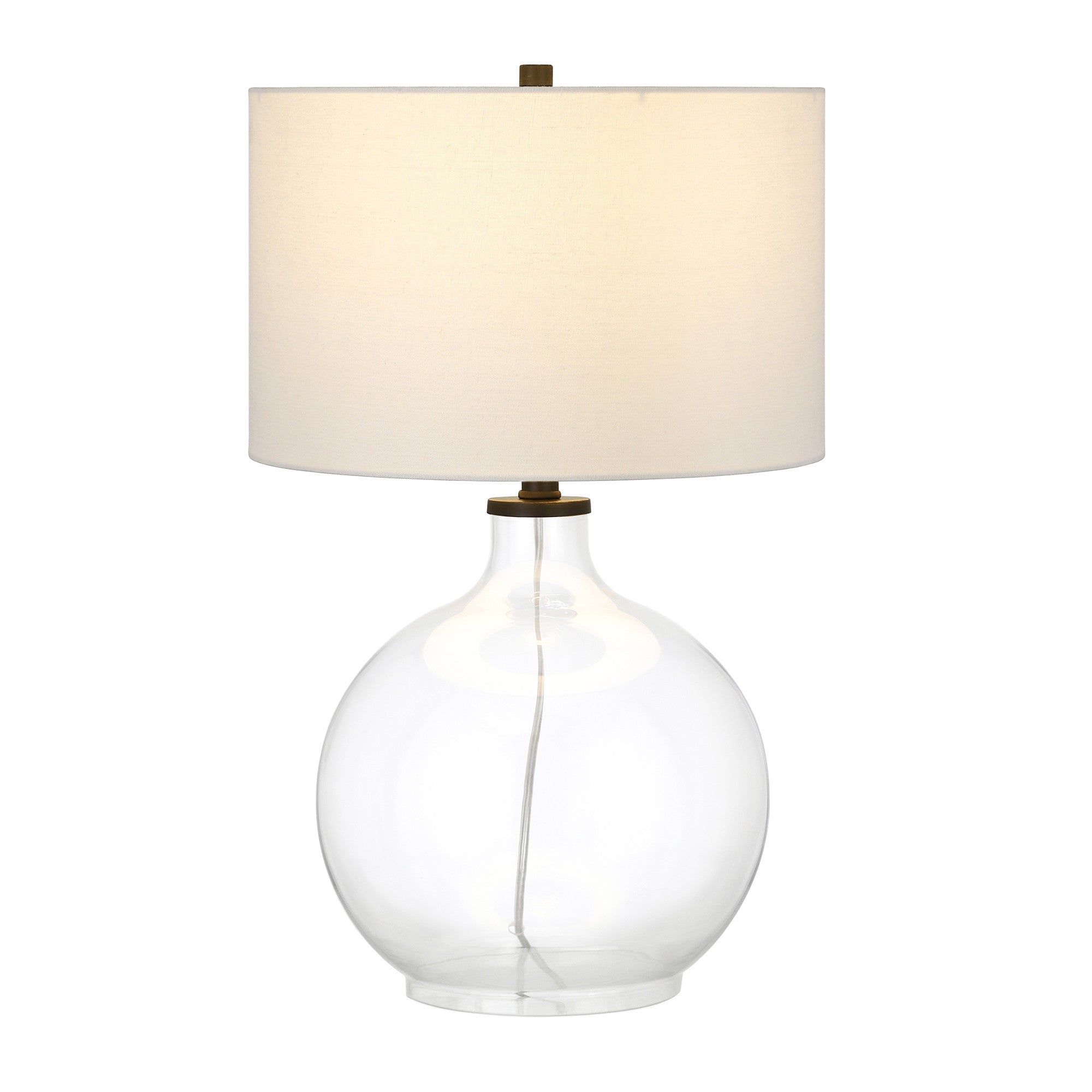 24" Clear Glass Table Lamp With White Drum Shade