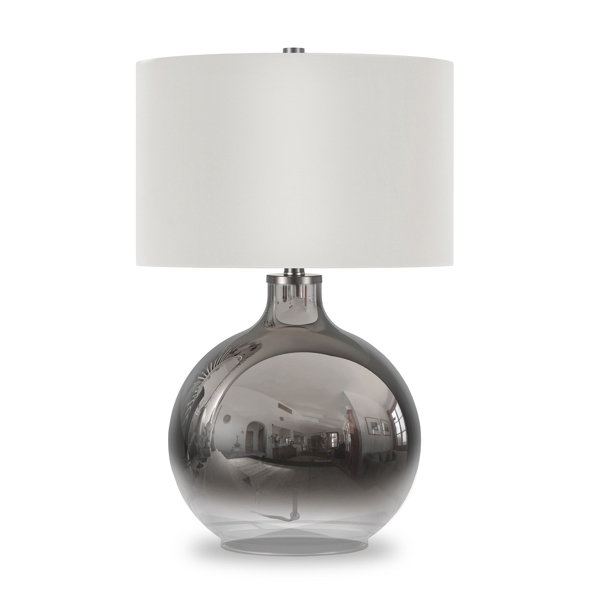 24" Nickel Glass Table Lamp With White Drum Shade