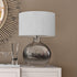 24" Nickel Glass Table Lamp With White Drum Shade