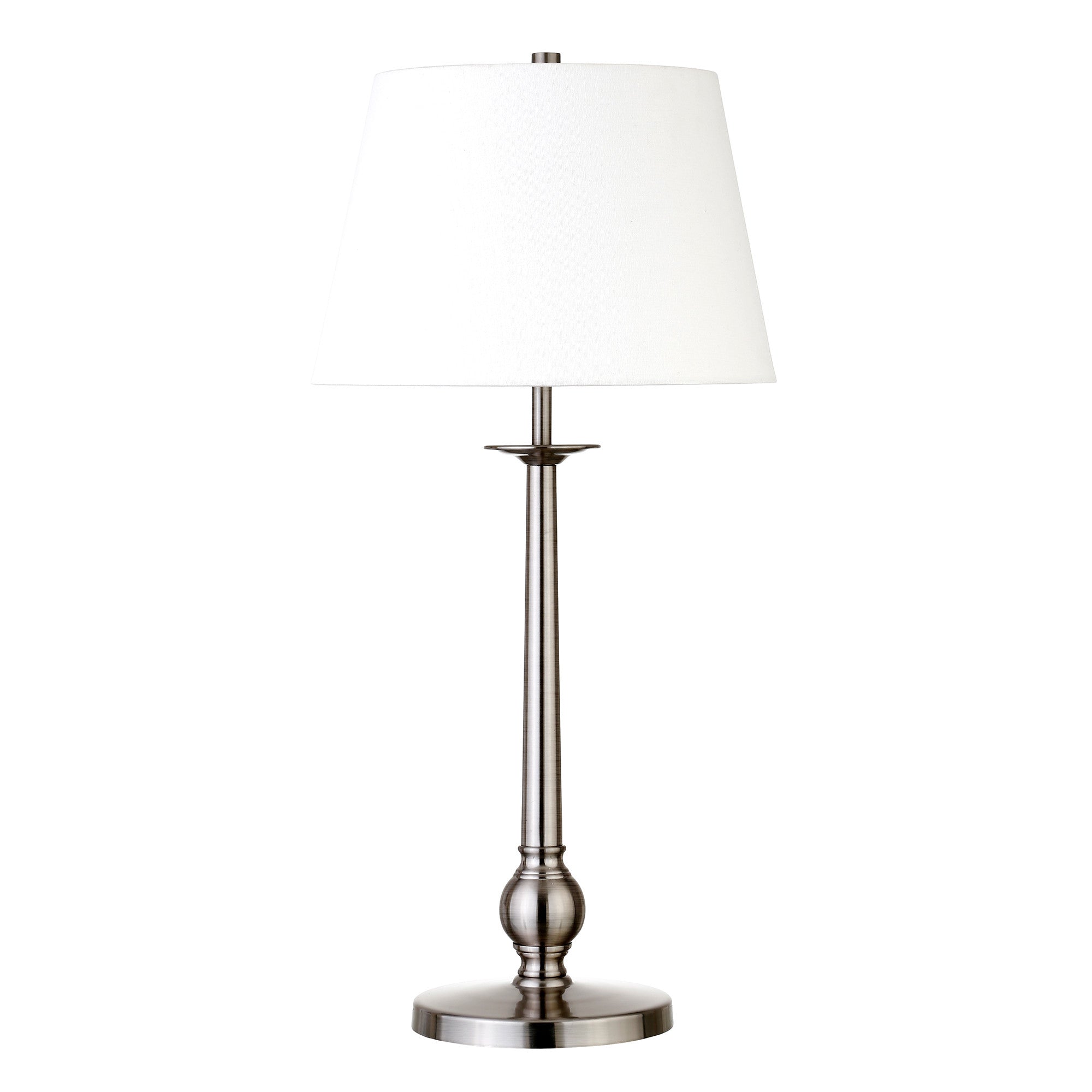 28" Nickel Metal Table Lamp With White Empire Shade