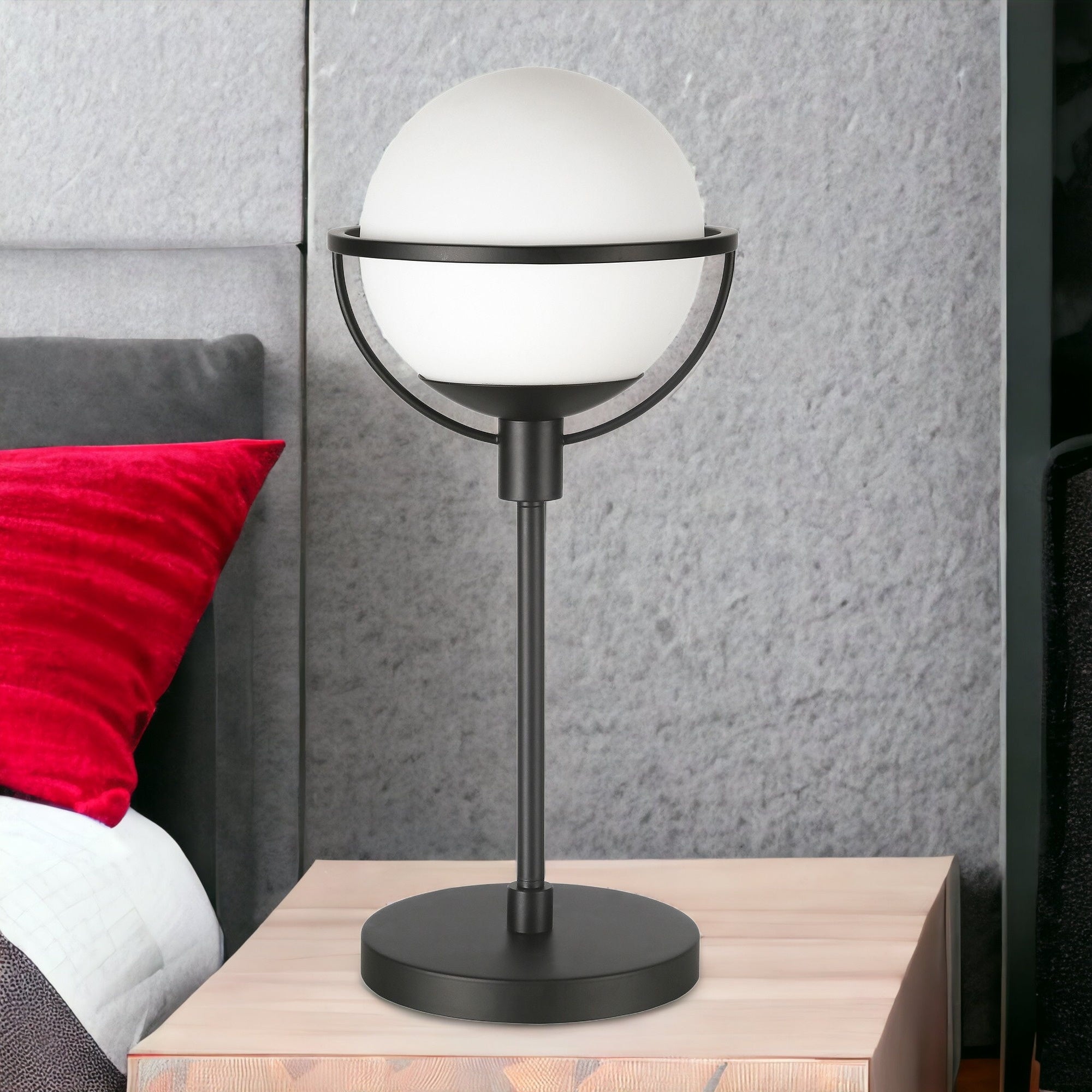 21" Black Metal Globe Table Lamp With Clear Globe Shade