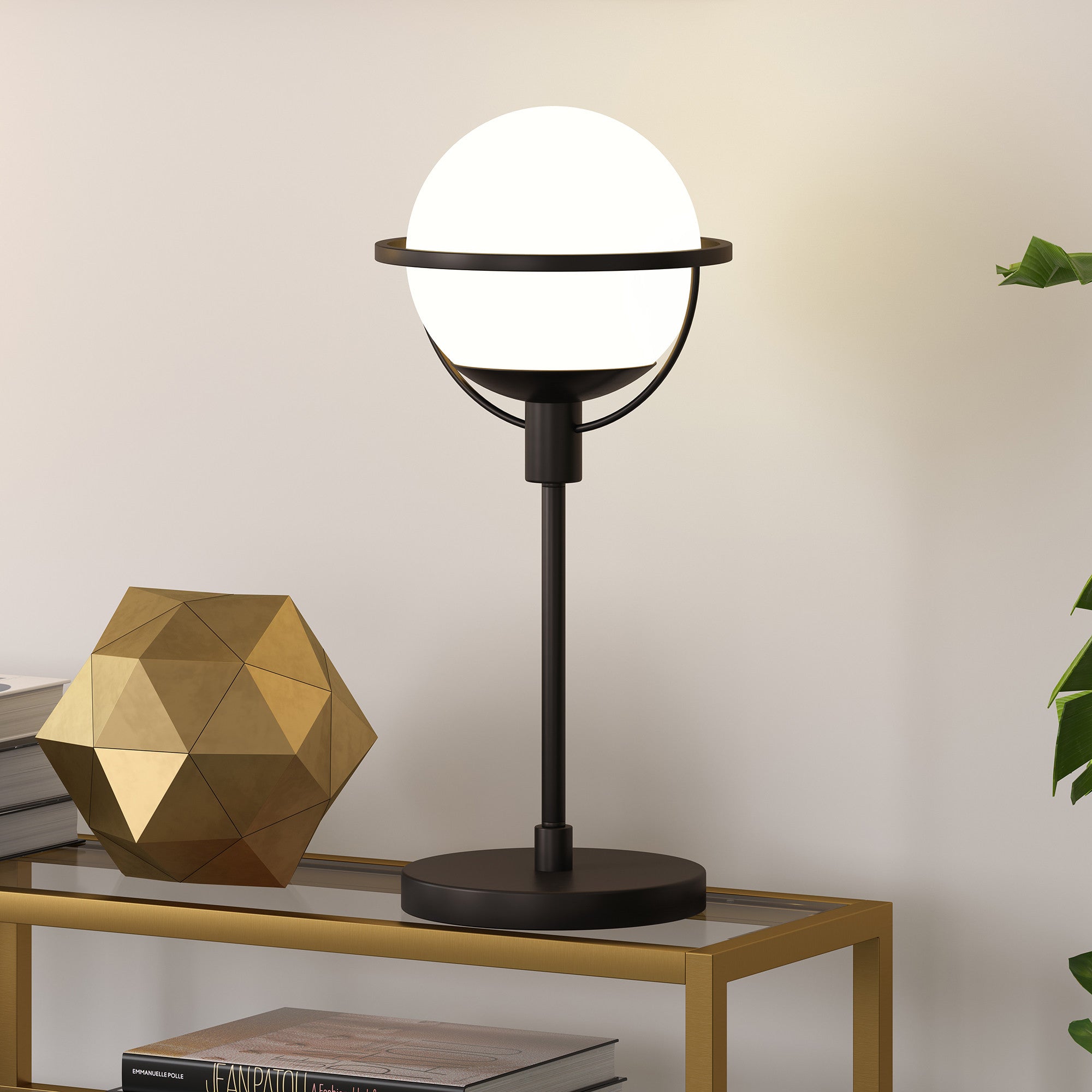 21" Black Metal Globe Table Lamp With Clear Globe Shade