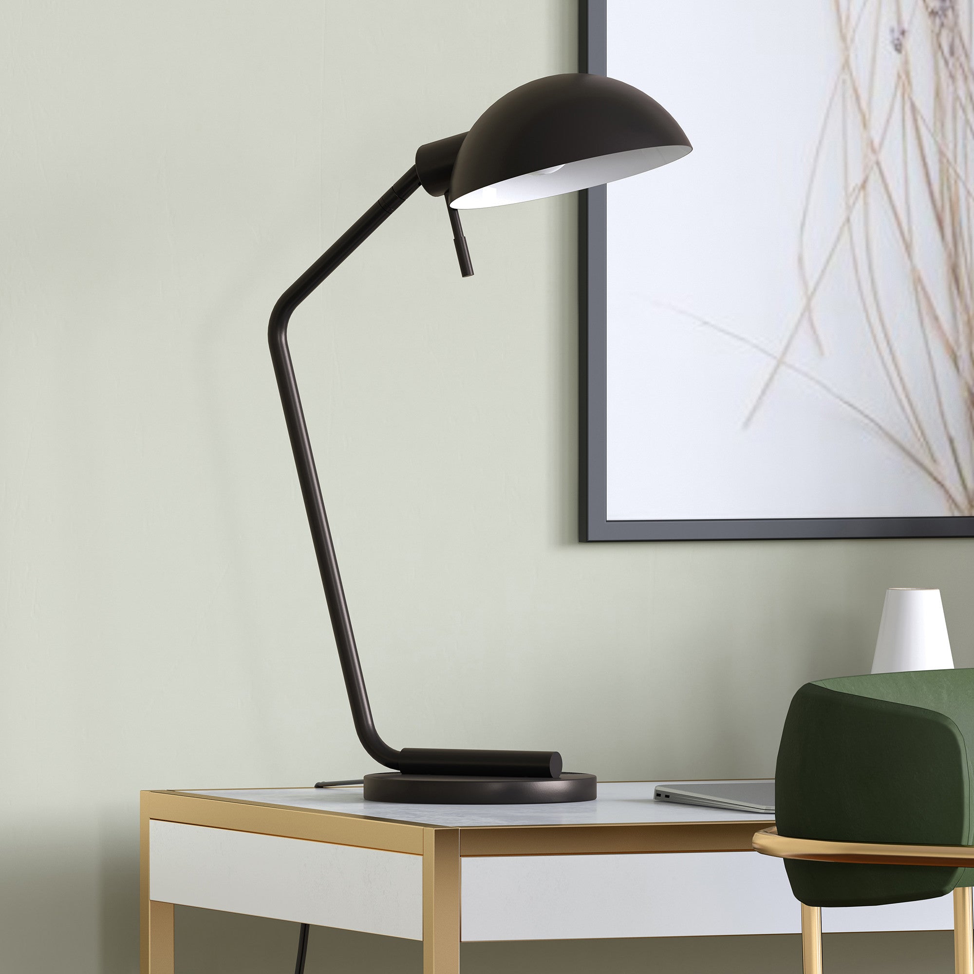 20" Black Metal Desk Table Lamp With Black Dome Shade