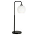 27" Black Metal Arched Table Lamp With White Globe Shade