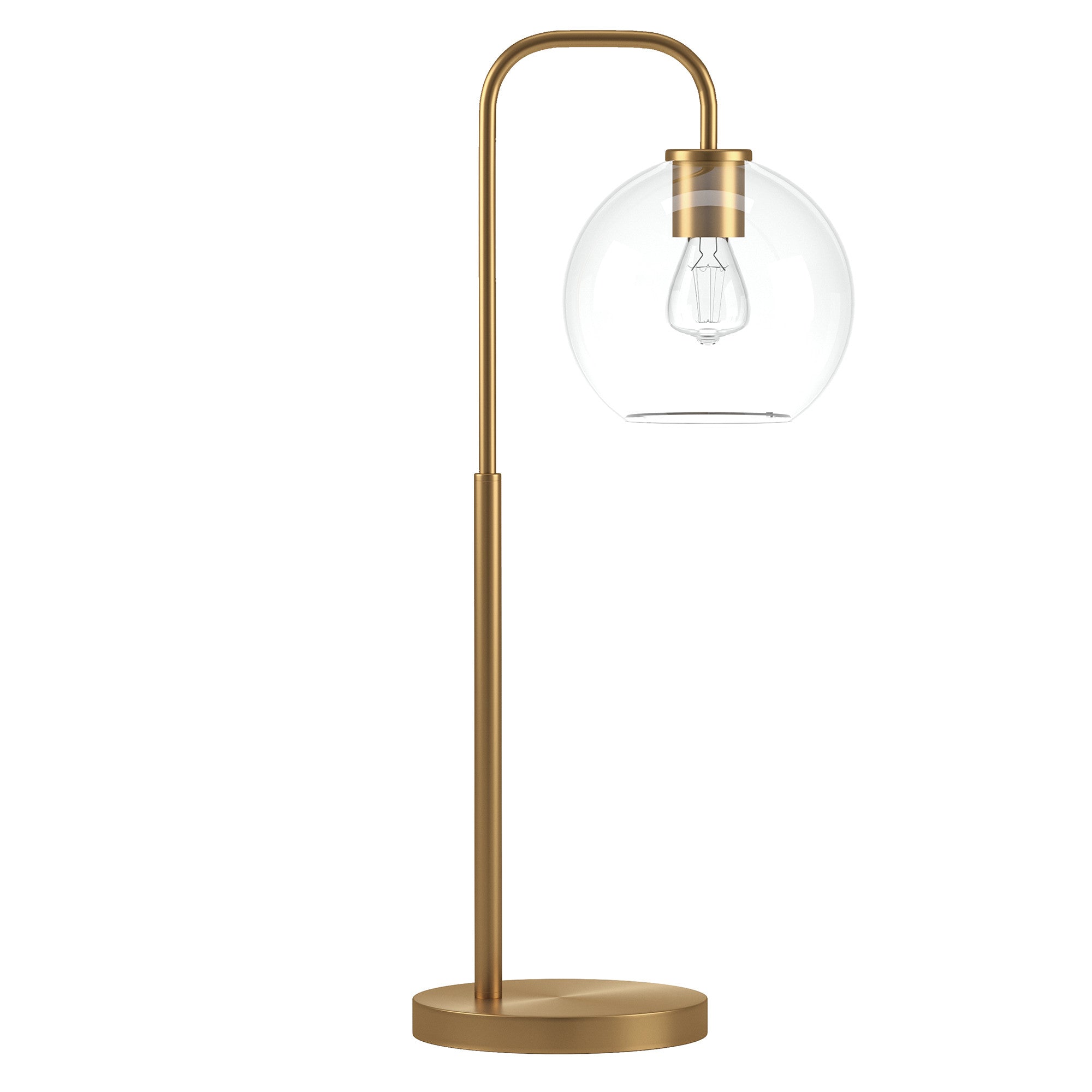 27" Brass Metal Arched Table Lamp With Clear Globe Shade