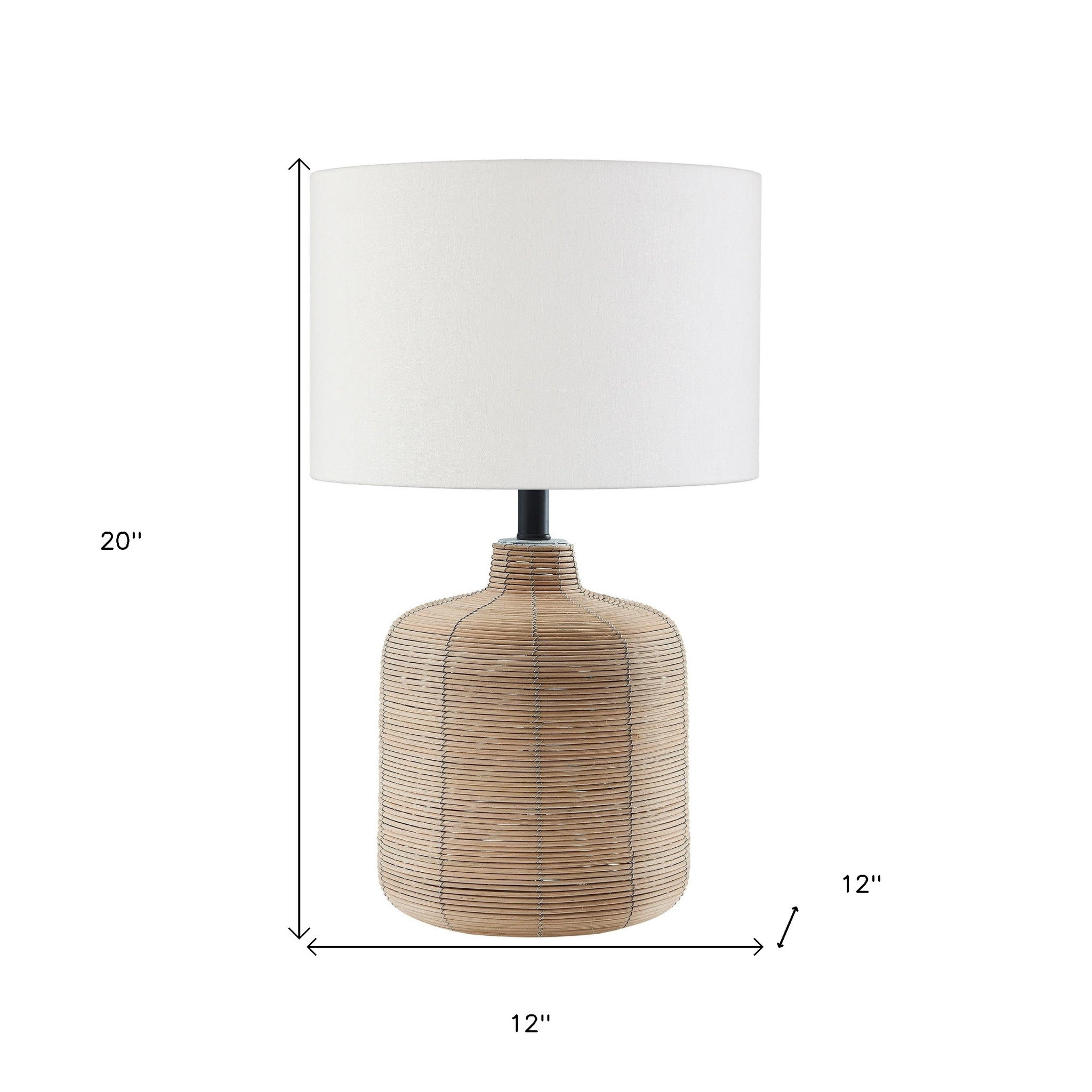 20" Natural Rattan Table Lamp With White Drum Shade