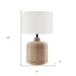 20" Natural Rattan Table Lamp With White Drum Shade