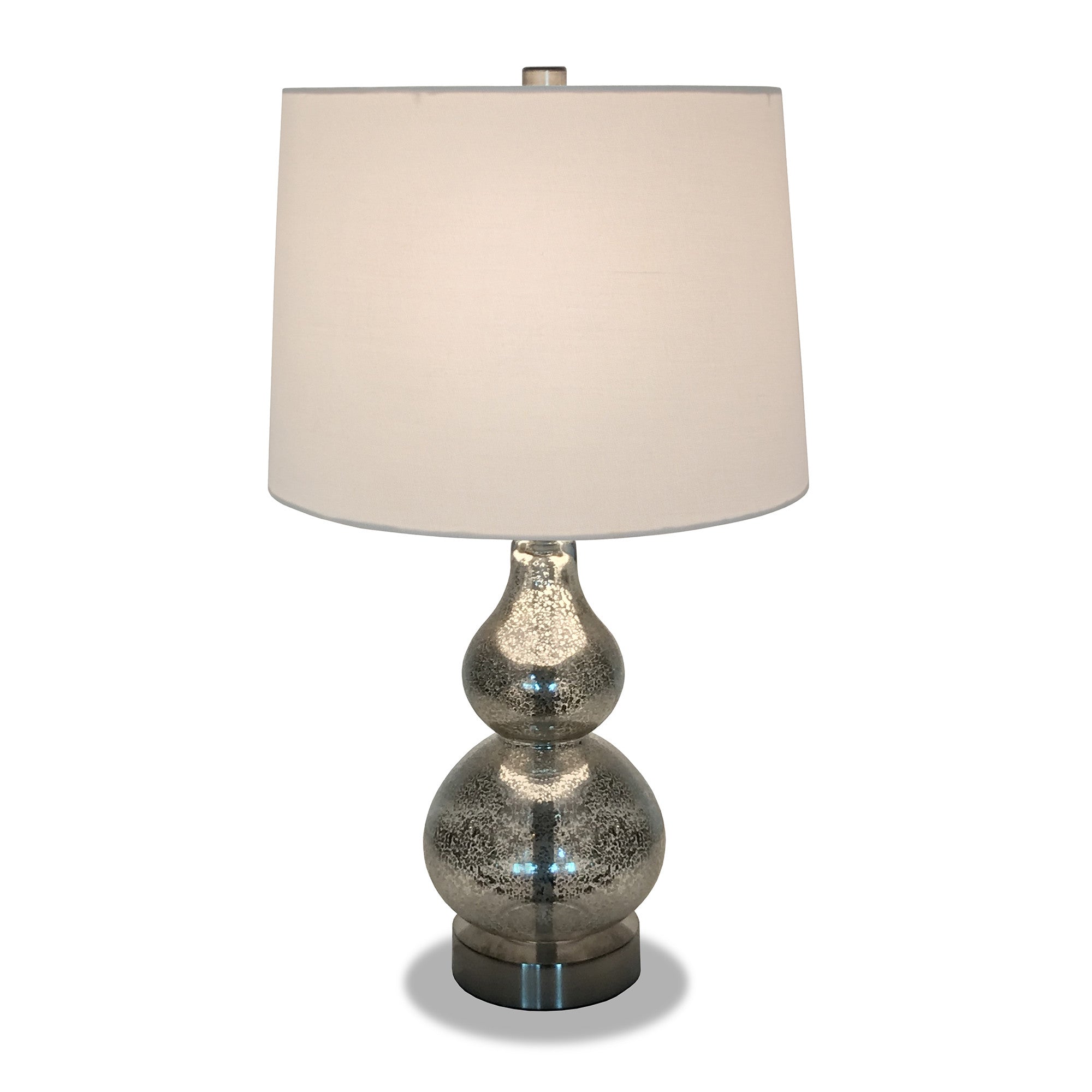 21" Nickel Glass Table Lamp With White Drum Shade