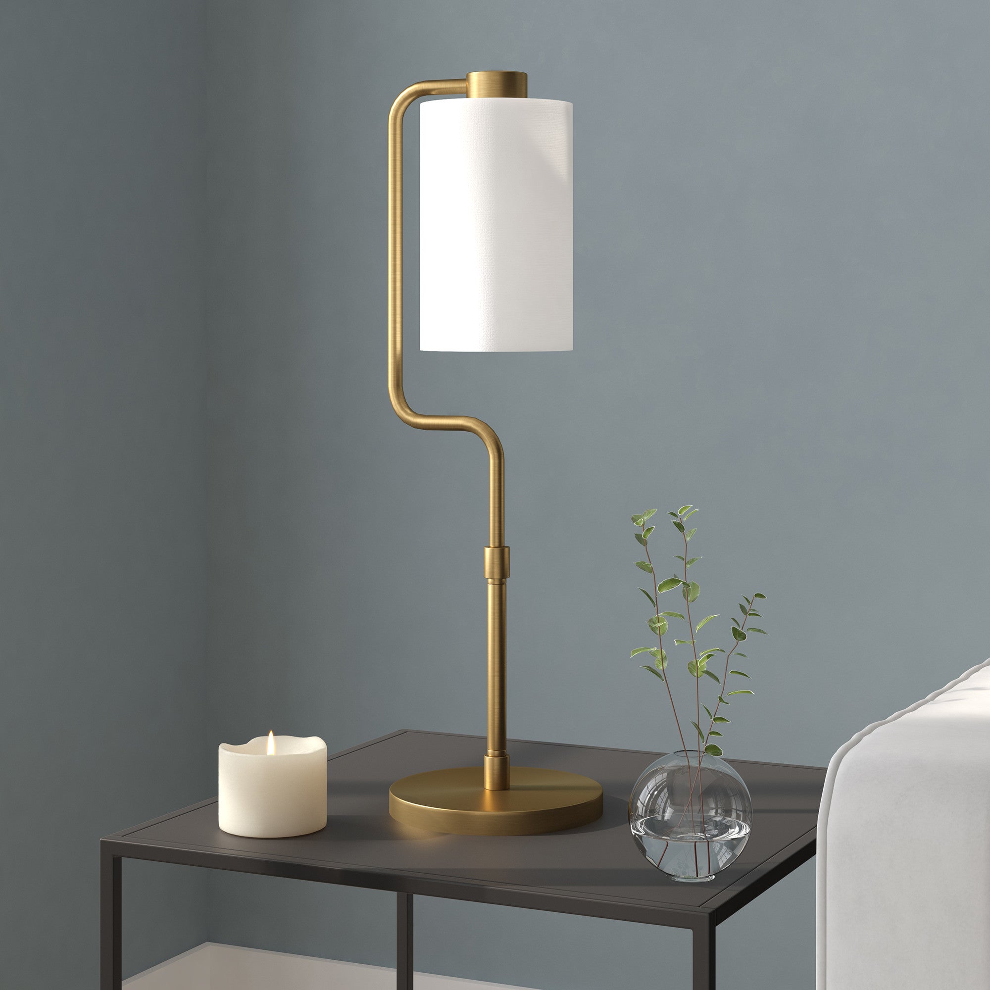 24" Brass Metal Table Lamp With White Cylinder Shade