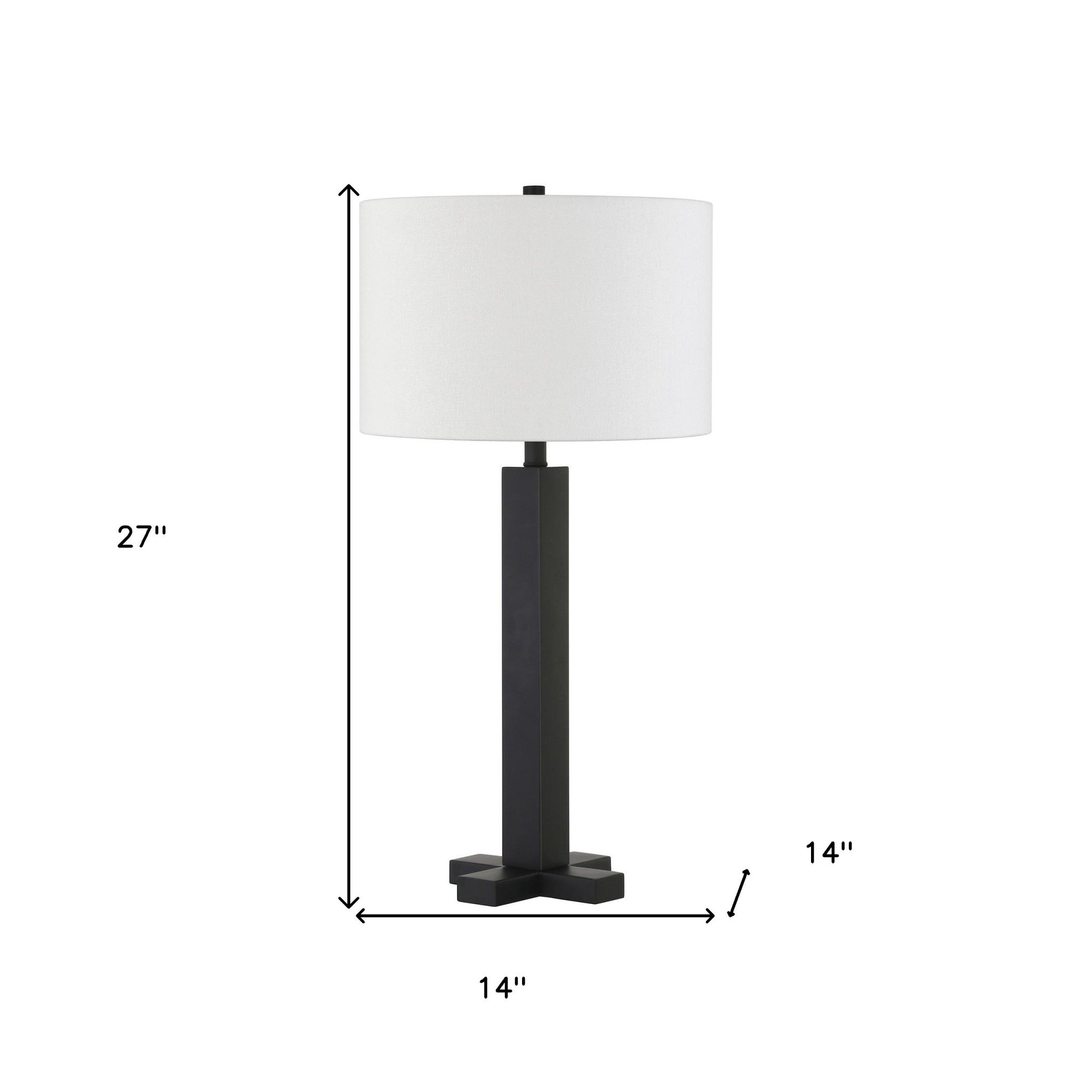 27" Black Metal Table Lamp With White Drum Shade