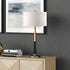 29" Black and Gold Metal Table Lamp With White Drum Shade