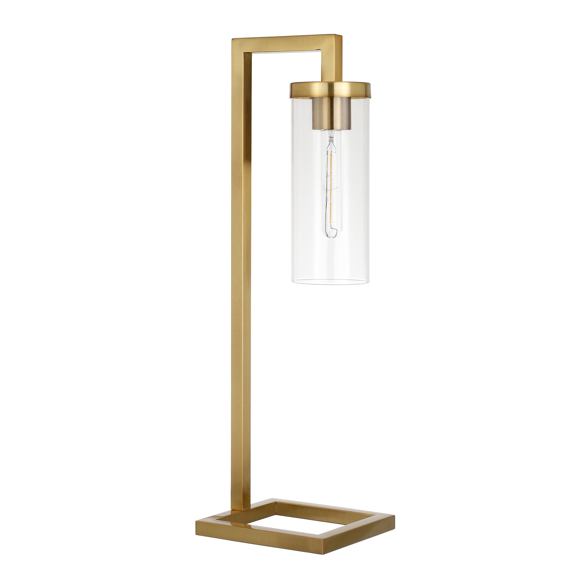 26" Brass Metal Arched Table Lamp With Clear Cylinder Shade