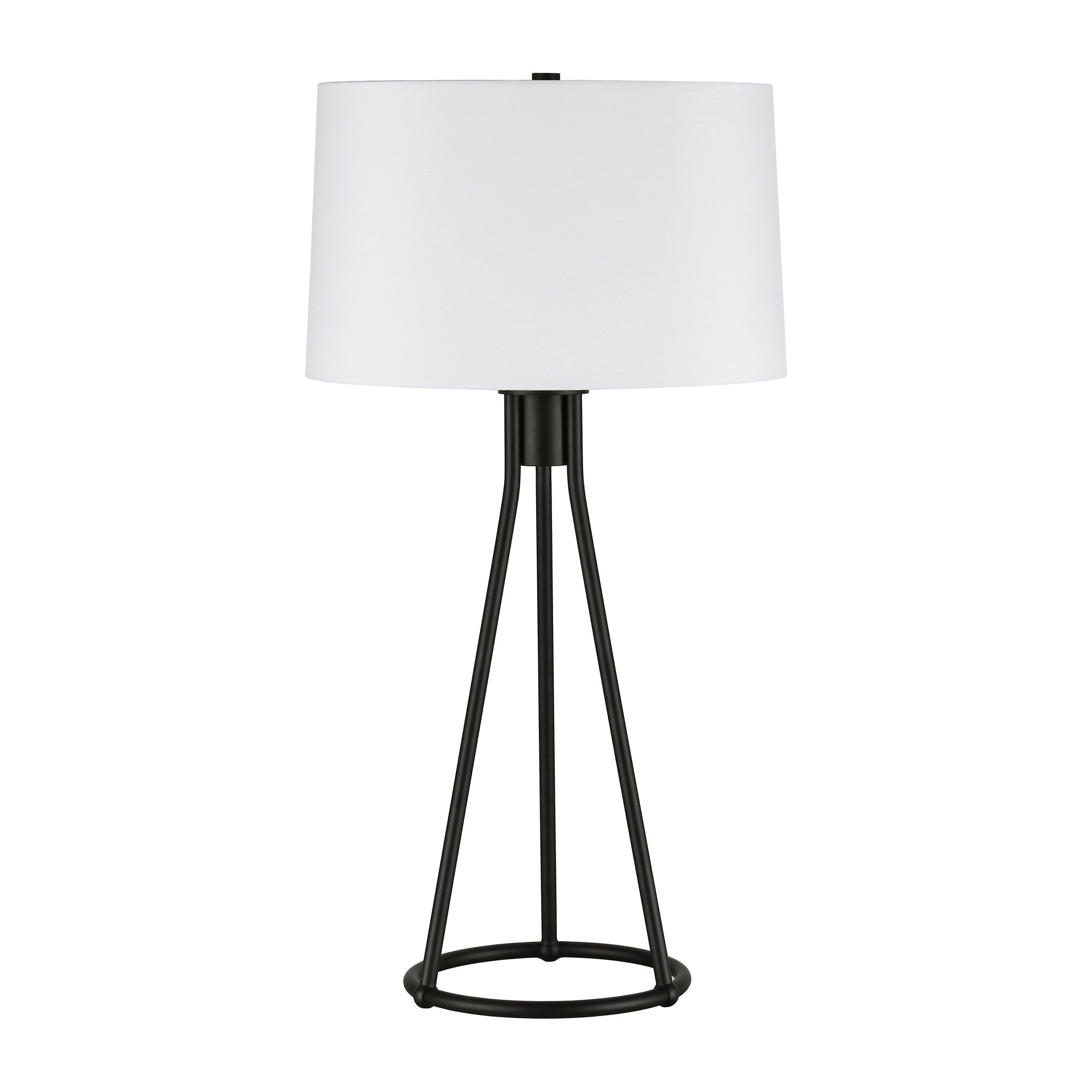 28" Black Metal Table Lamp With White Drum Shade