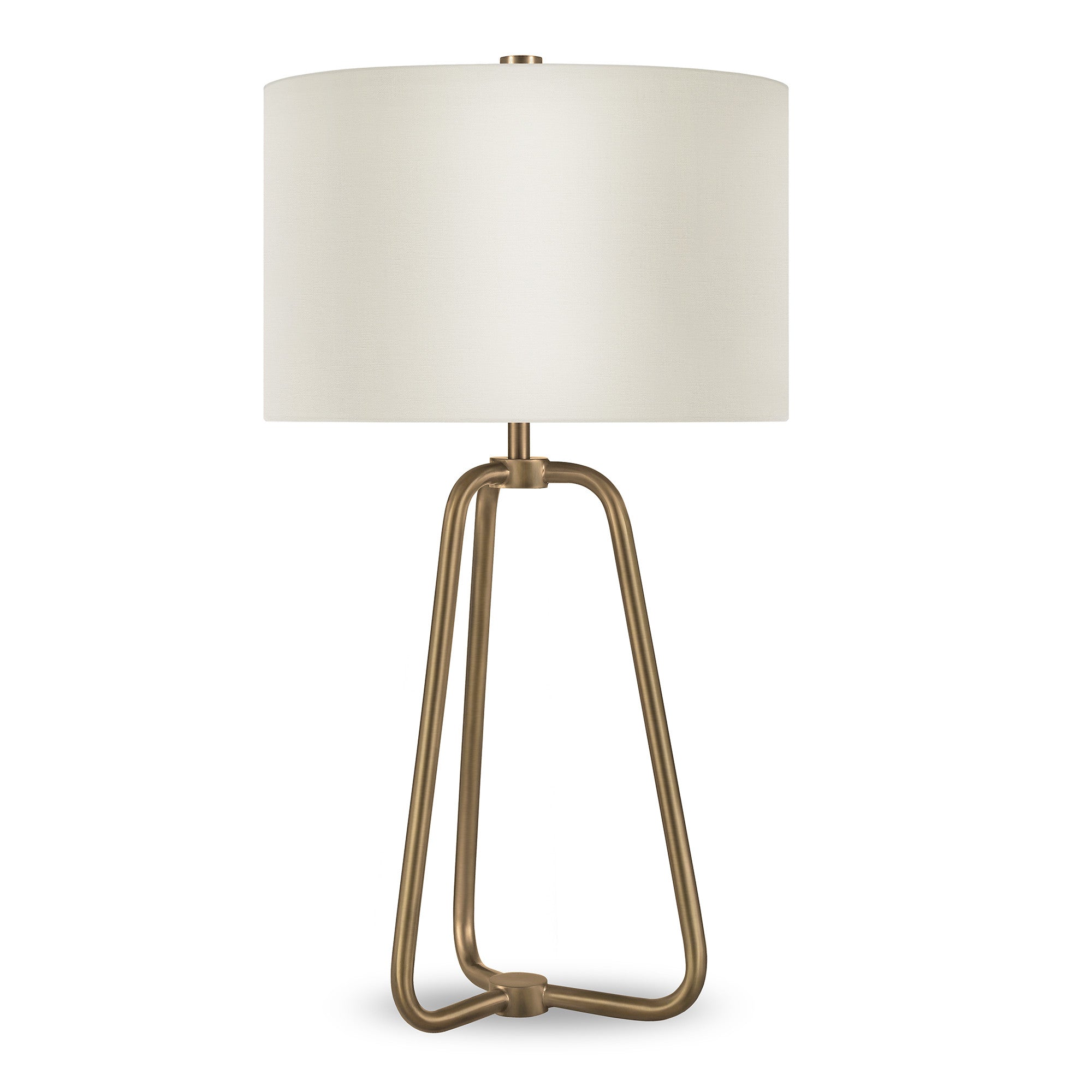 25" Brass Metal Table Lamp With White Drum Shade