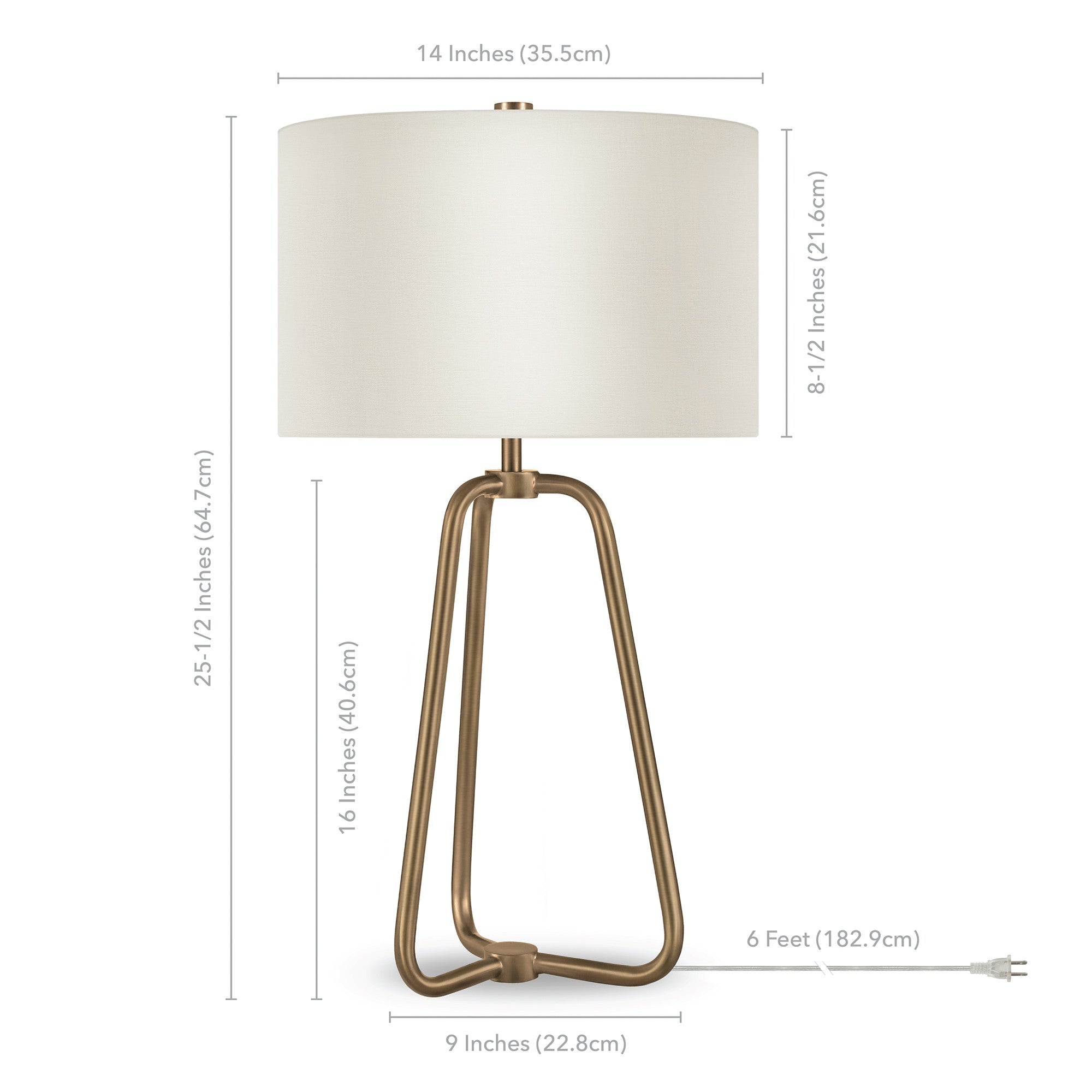 25" Brass Metal Table Lamp With White Drum Shade