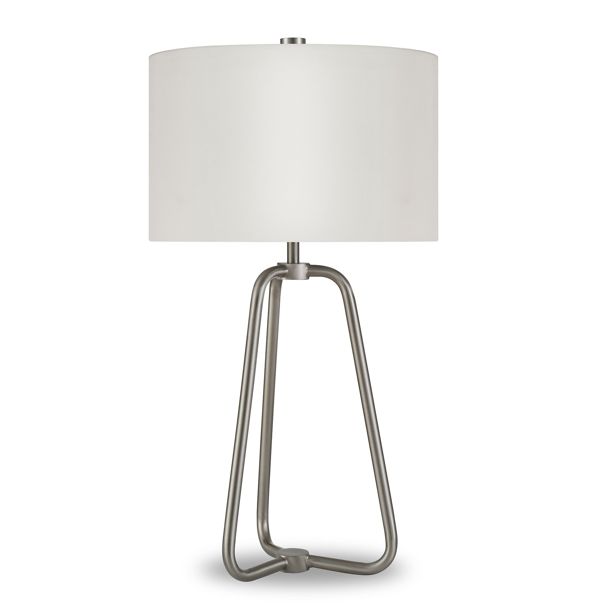 25" Nickel Metal Table Lamp With White Drum Shade