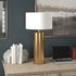 30" Brass Metal Table Lamp With White Drum Shade