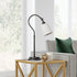 25" Black Metal Arched Table Lamp With White Drum Shade