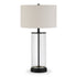 28" Black Glass Table Lamp With White Drum Shade