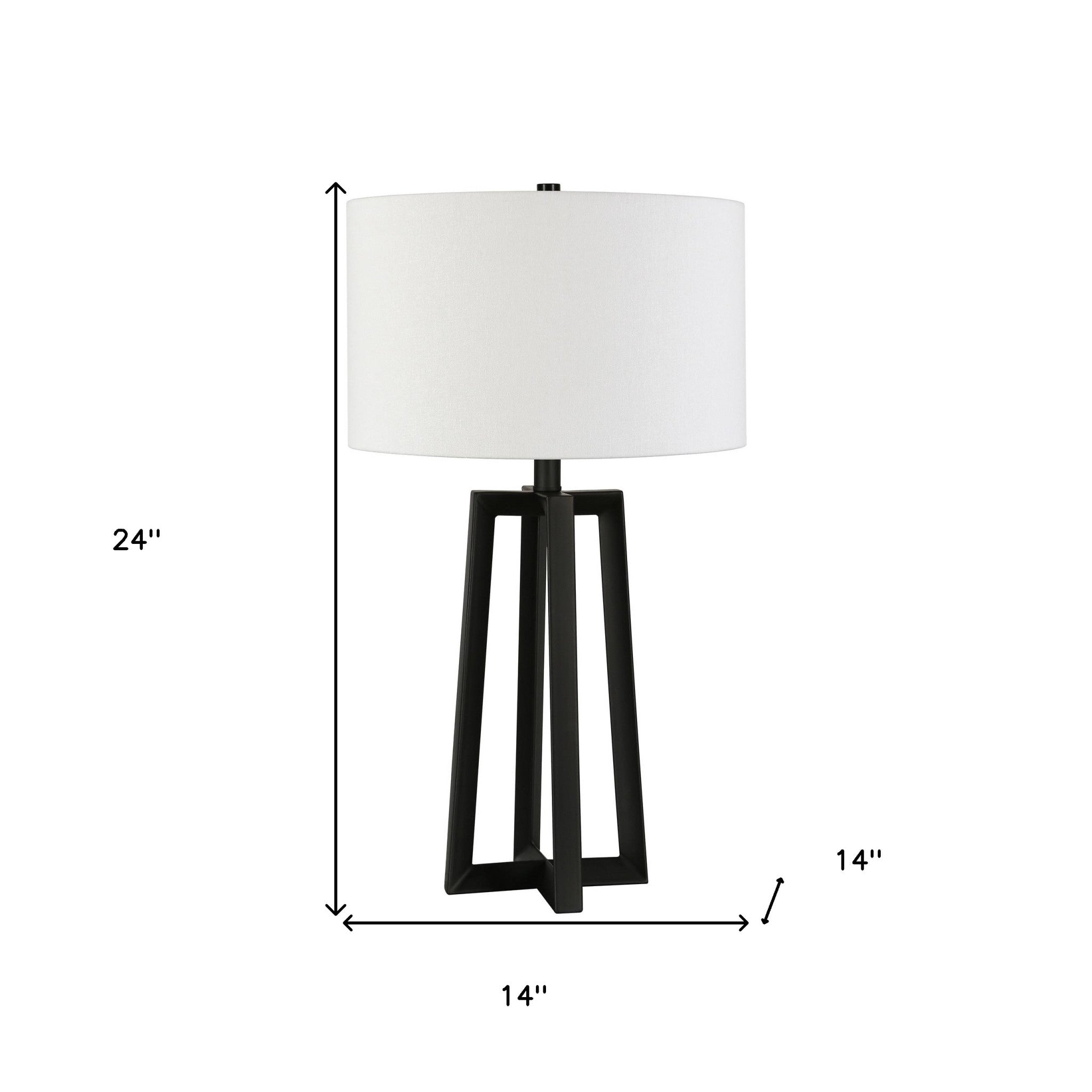 24" Black and White Metal Table Lamp With White Drum Shade