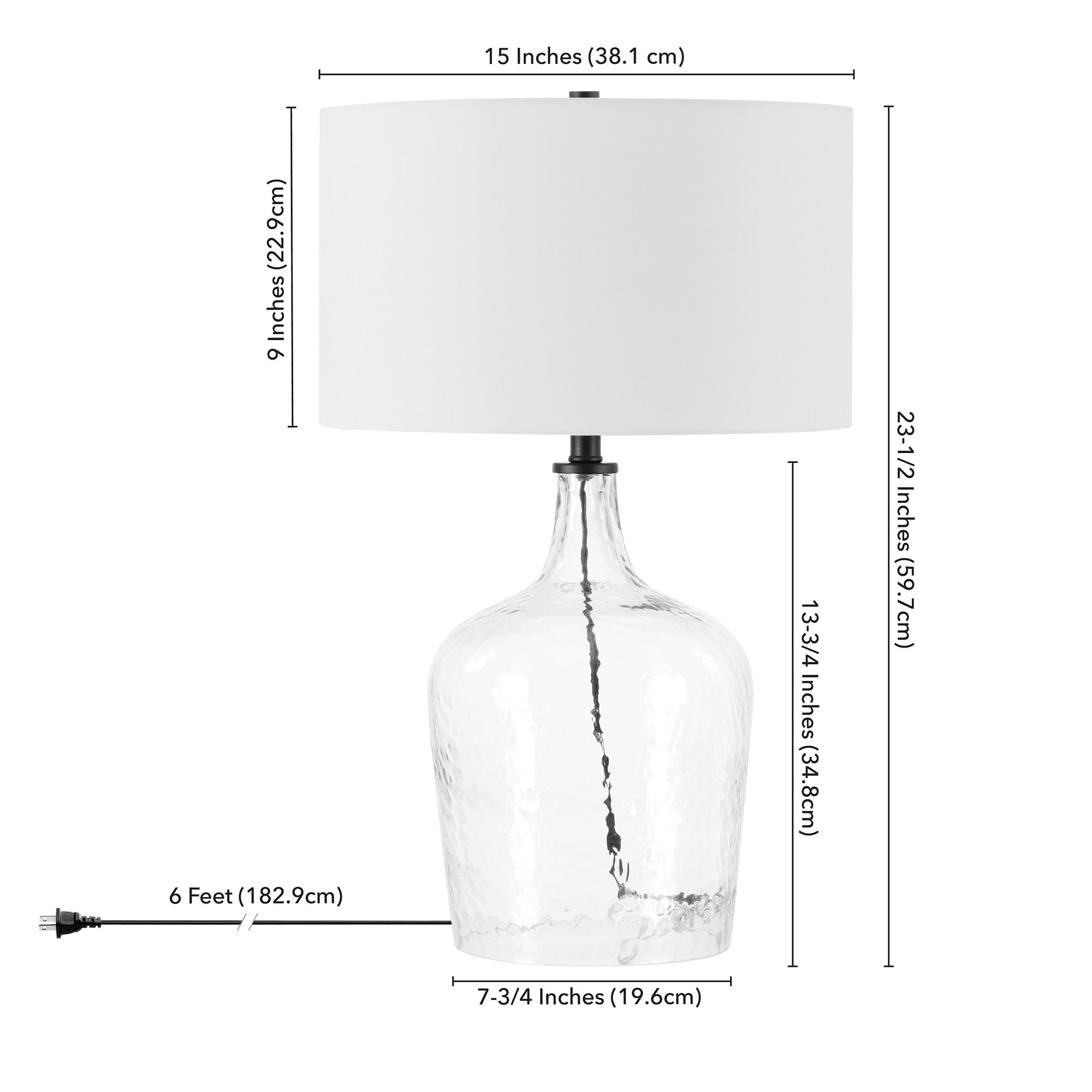 24" Clear Glass Table Lamp With White Drum Shade