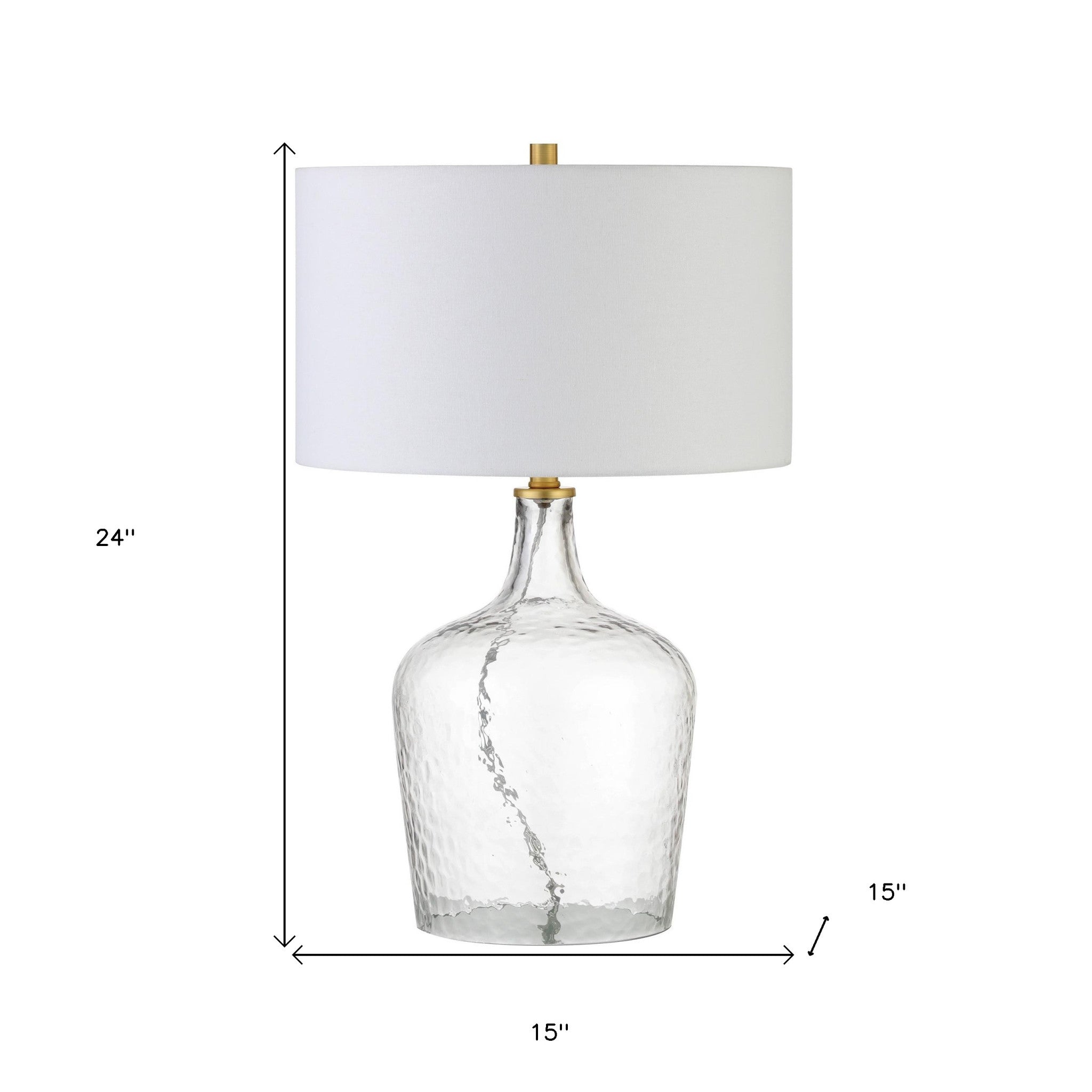 24" Clear Glass Table Lamp With White Drum Shade