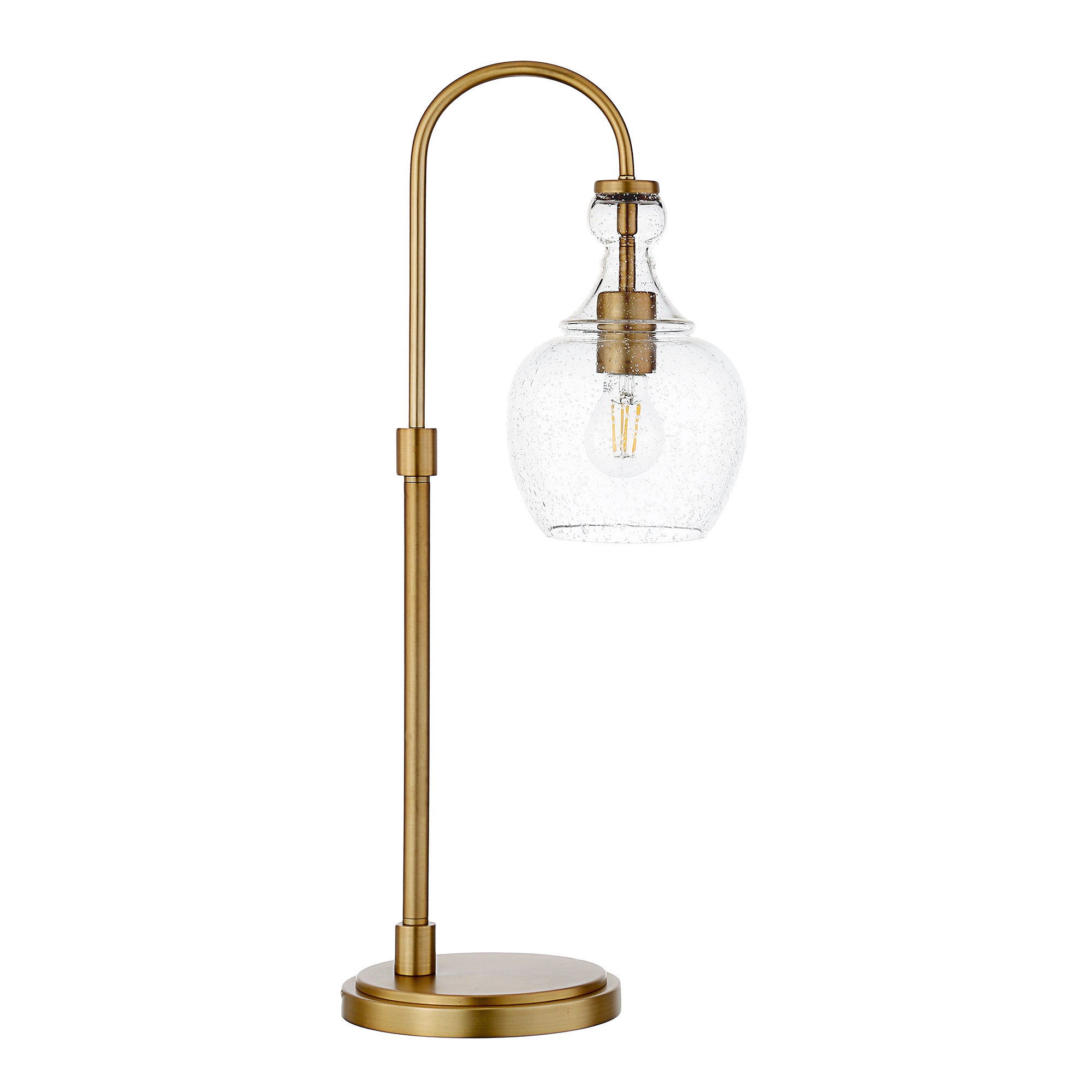 27" Brass Metal Arched Table Lamp With Clear Seeded Dome Shade