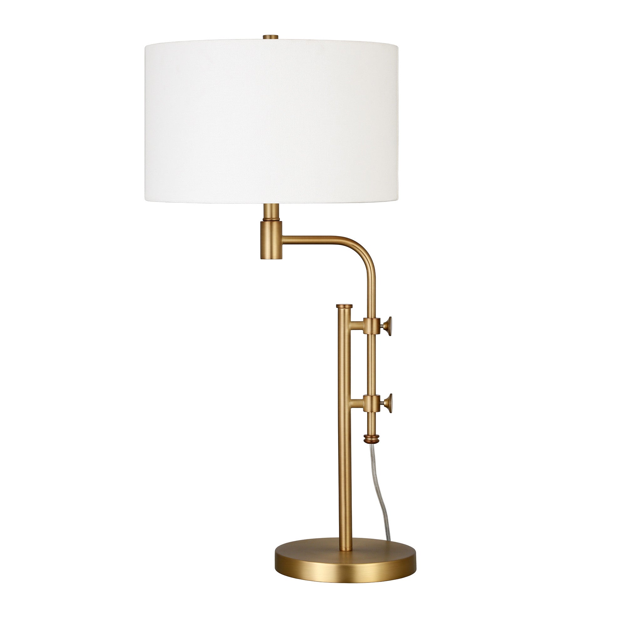 32" Brass Metal Adjustable Table Lamp With White Drum Shade