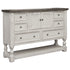 62" Gray and Ivory Solid Wood Six Drawer Triple Dresser