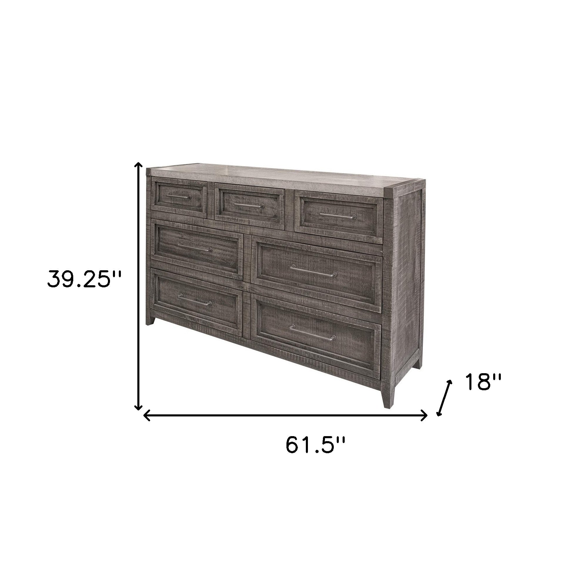 62" Gray Solid Wood Seven Drawer Triple Dresser