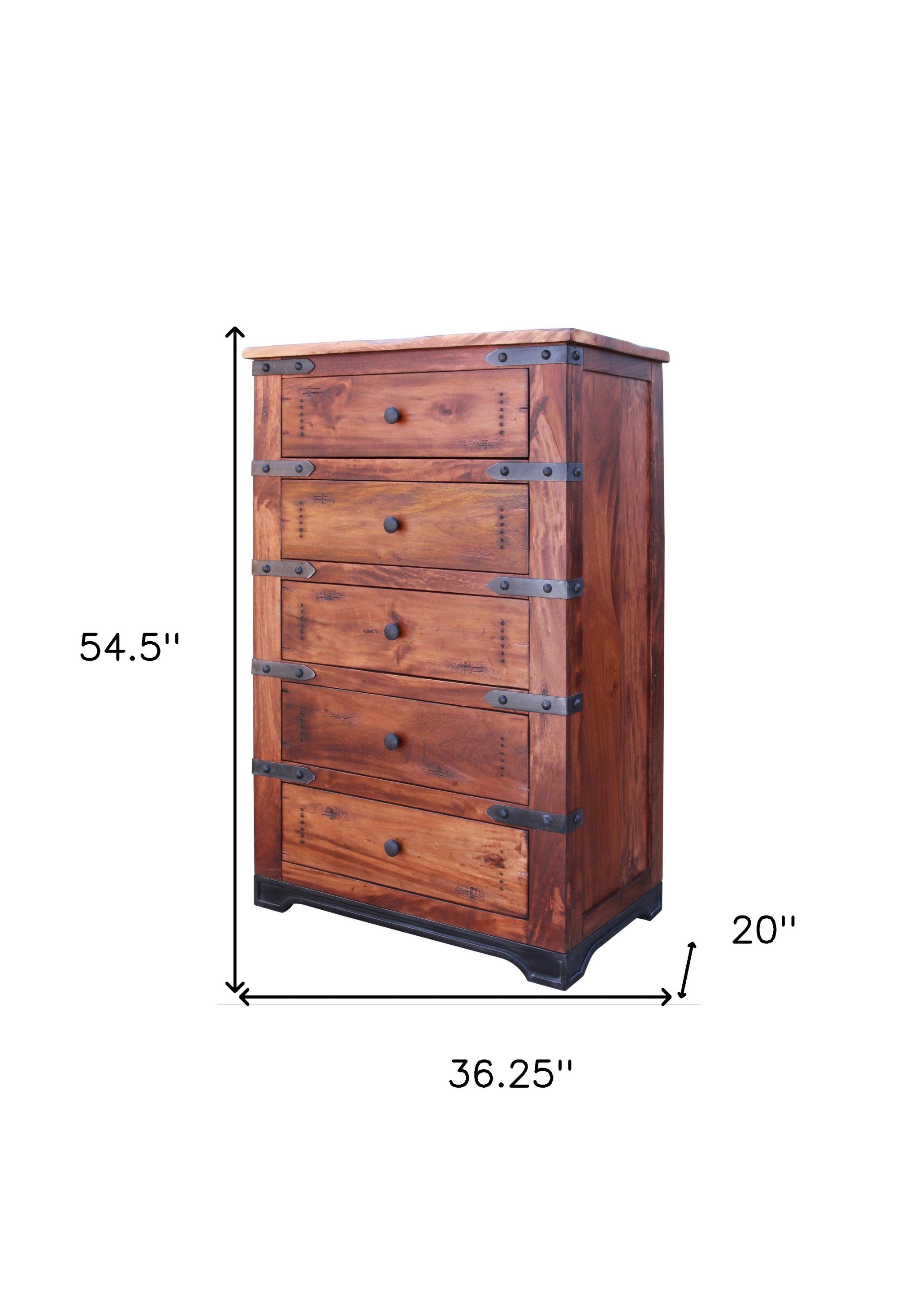 36" Natural Solid Wood Five Drawer Chest