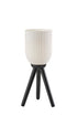 23" Black Solid Wood Tripod Table Lamp With White Ribbed Glass Shade