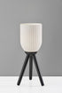 23" Black Solid Wood Tripod Table Lamp With White Ribbed Glass Shade