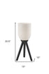 23" Black Solid Wood Tripod Table Lamp With White Ribbed Glass Shade