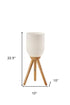 23" Brown Solid Wood Tripod Table Lamp With White Ribbed Dome Shade