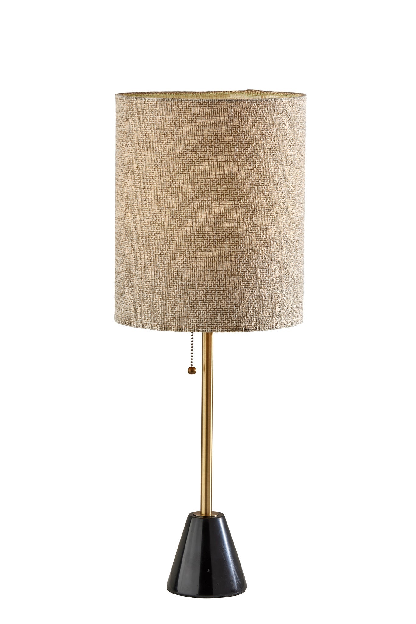 28" Black and Gold Metal Cylinder Table Lamp With Beige Drum Shade