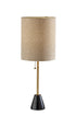 28" Black and Gold Metal Cylinder Table Lamp With Beige Drum Shade