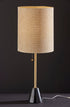 28" Black and Gold Metal Cylinder Table Lamp With Beige Drum Shade