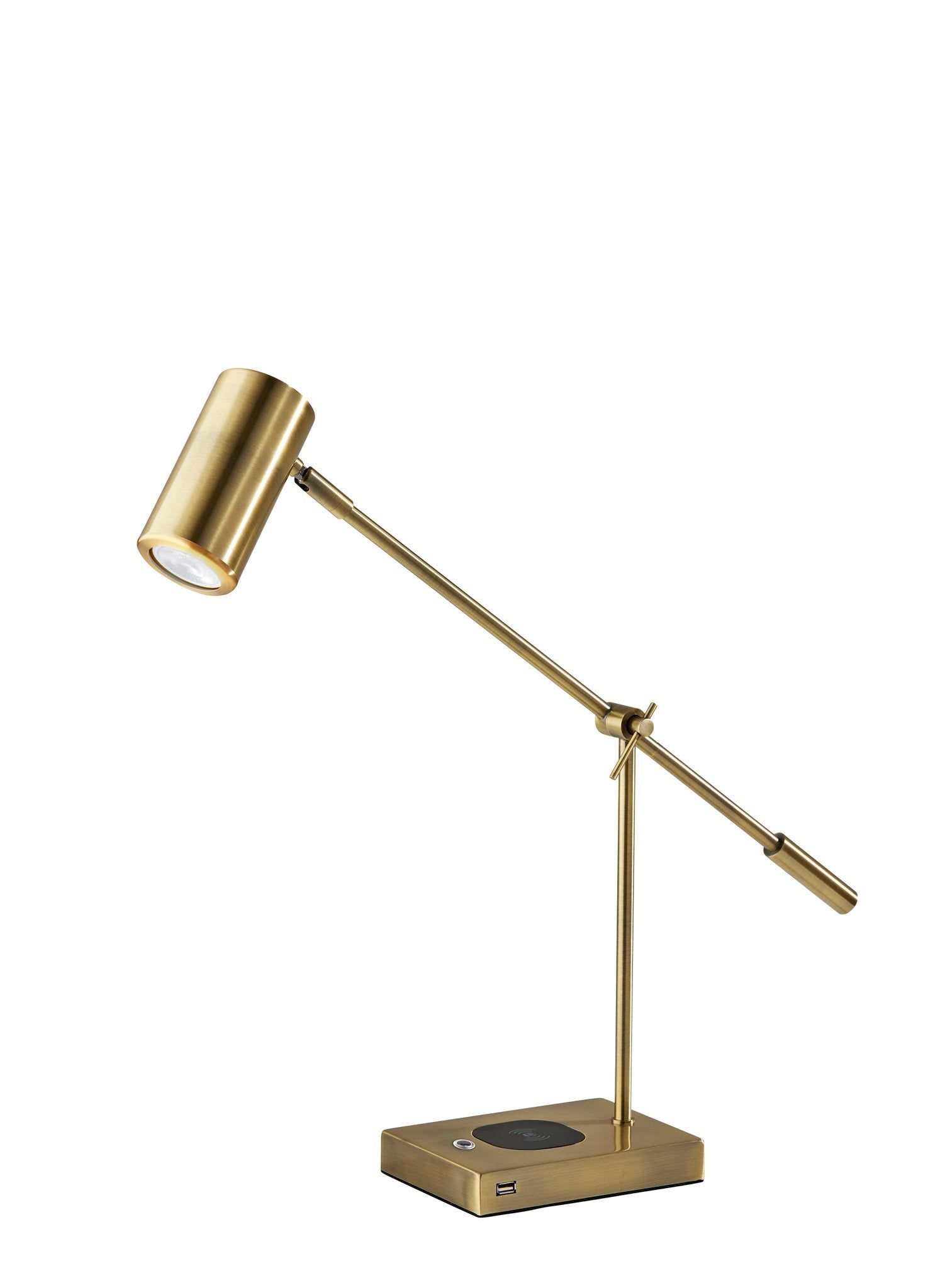 22" Antiqued Brass Metal Novelty Desk LED USB Table Lamp With Brass Drum Shade