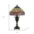 26" Bronze Metal Two Light Table Lamp With Purple Cone Shade