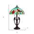 22" Bronze Two Light Tiffany Table Lamp With Aqua and Red Floral Shade