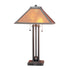 25" Rust Metal Two Light Table Lamp With Amber Square Shade