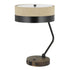 20" Black Metal Two Light Desk Usb Table Lamp With Beige Drum Shade