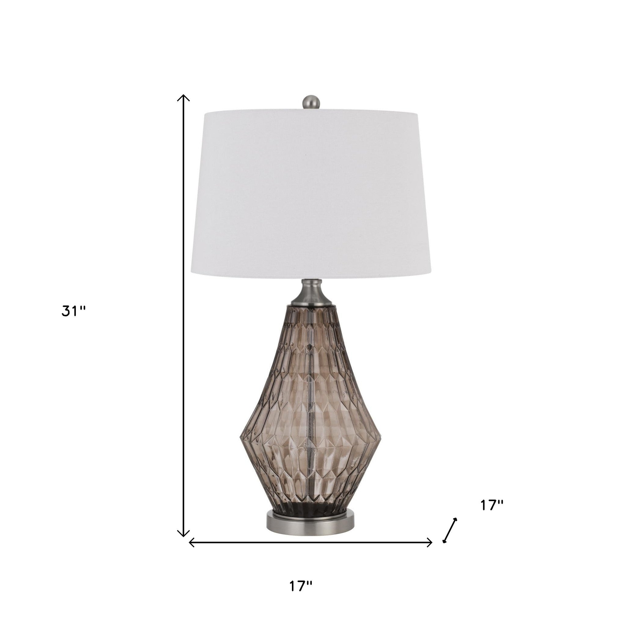 31" Gray Metal Table Lamp With Off White Empire Shade