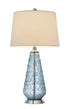 27" Aqua Glass Table Lamp With White Empire Shade