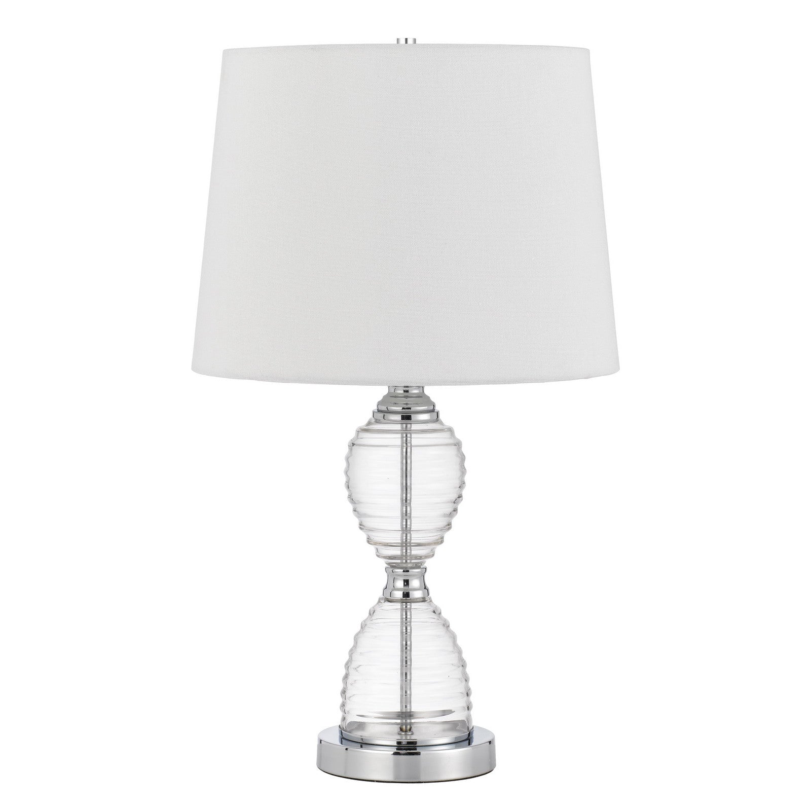 24" Clear Metal Table Lamp With White Empire Shade